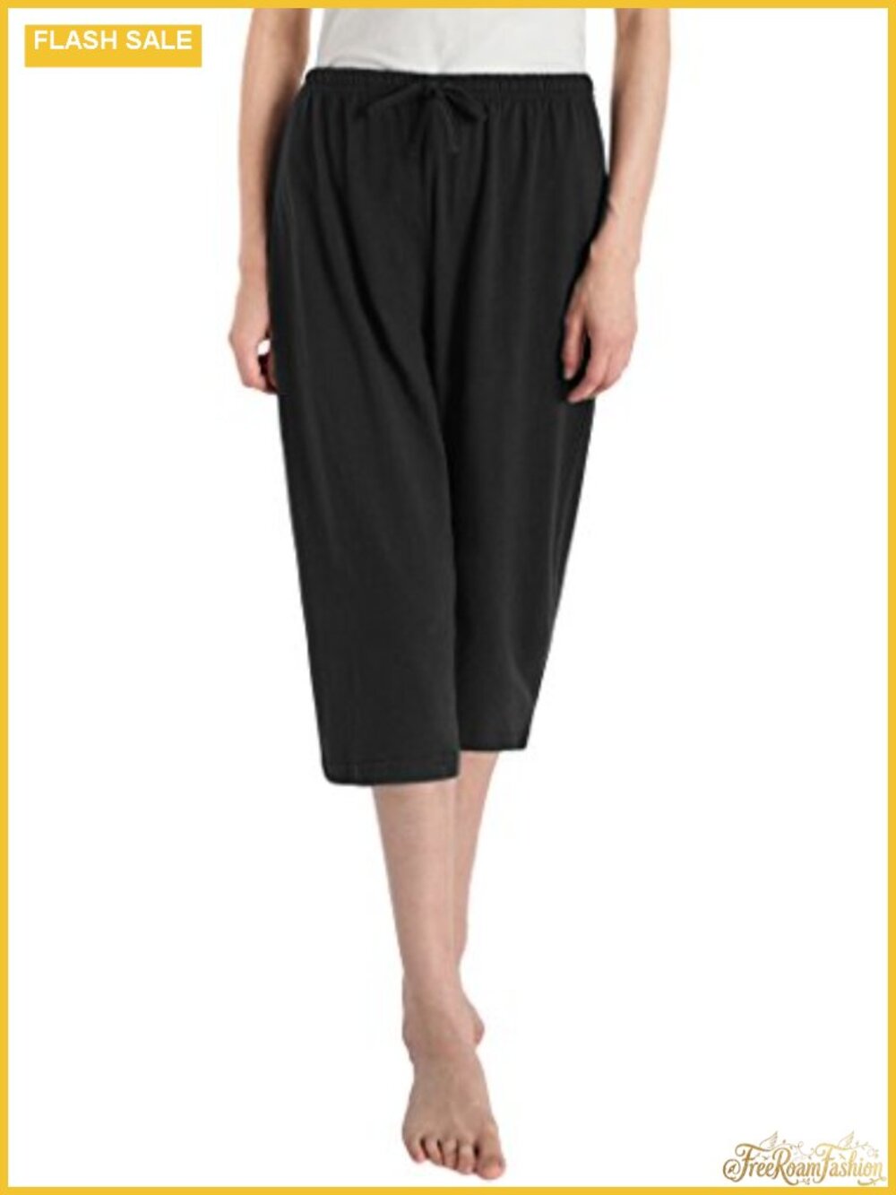 Latuza Cotton Capri Sleep Pants Lounge Capris Elastic Waist Drawstring